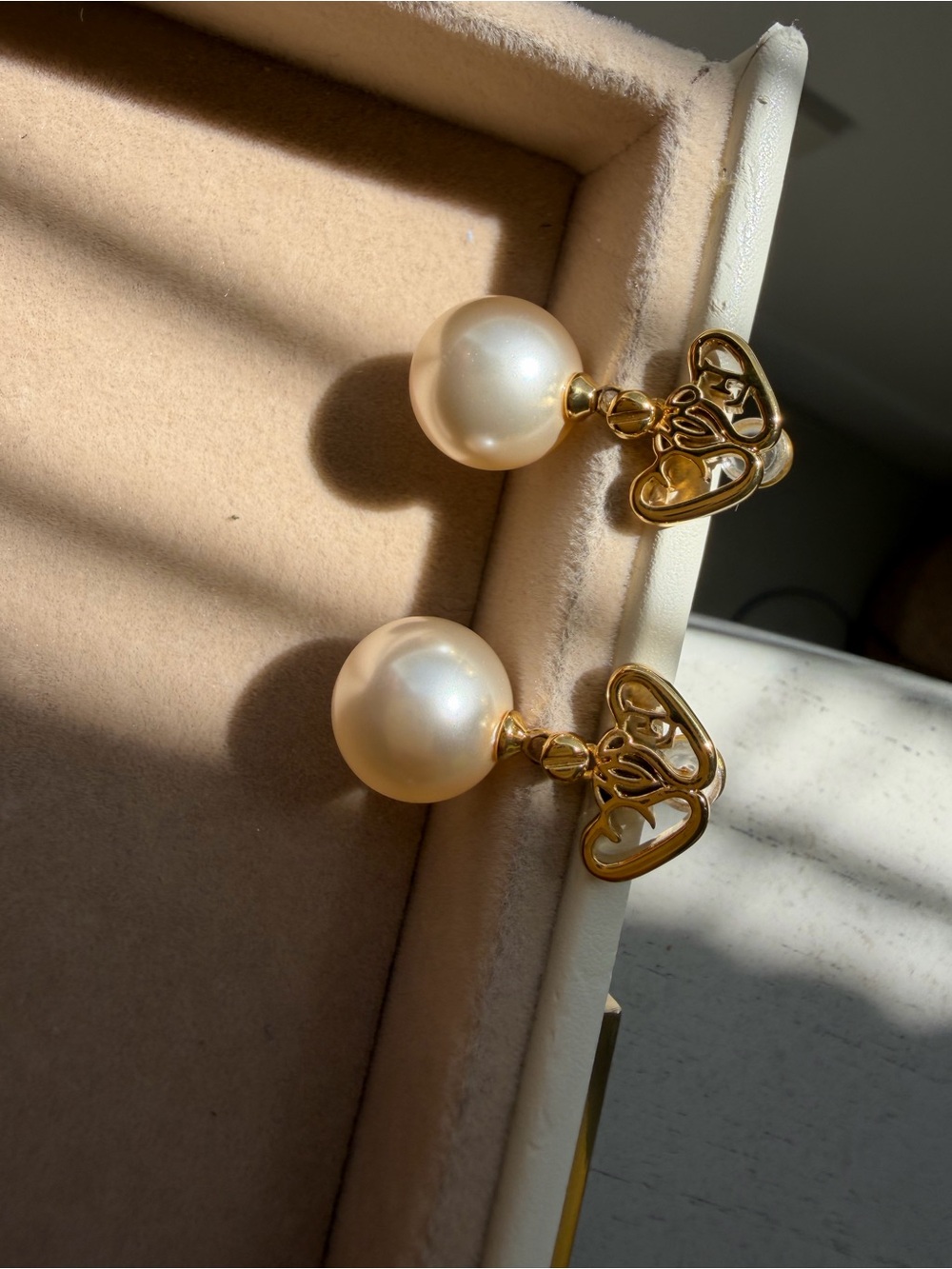 Gold Filigree Pearl Drop Earrings - White Pearls